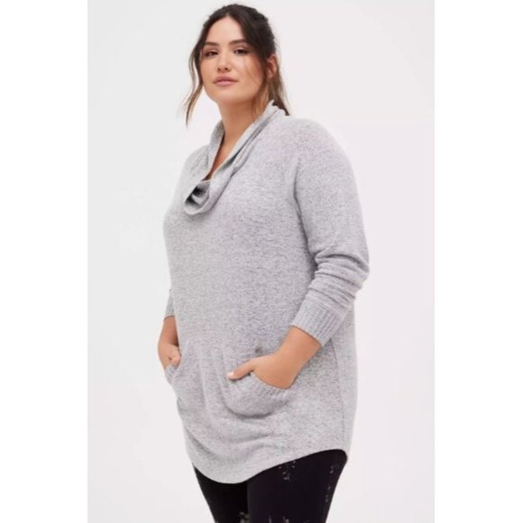 Torrid Gray Heather Super Soft Plush Cowl Neck Tunic Sweater 1X - Picture 1 of 7